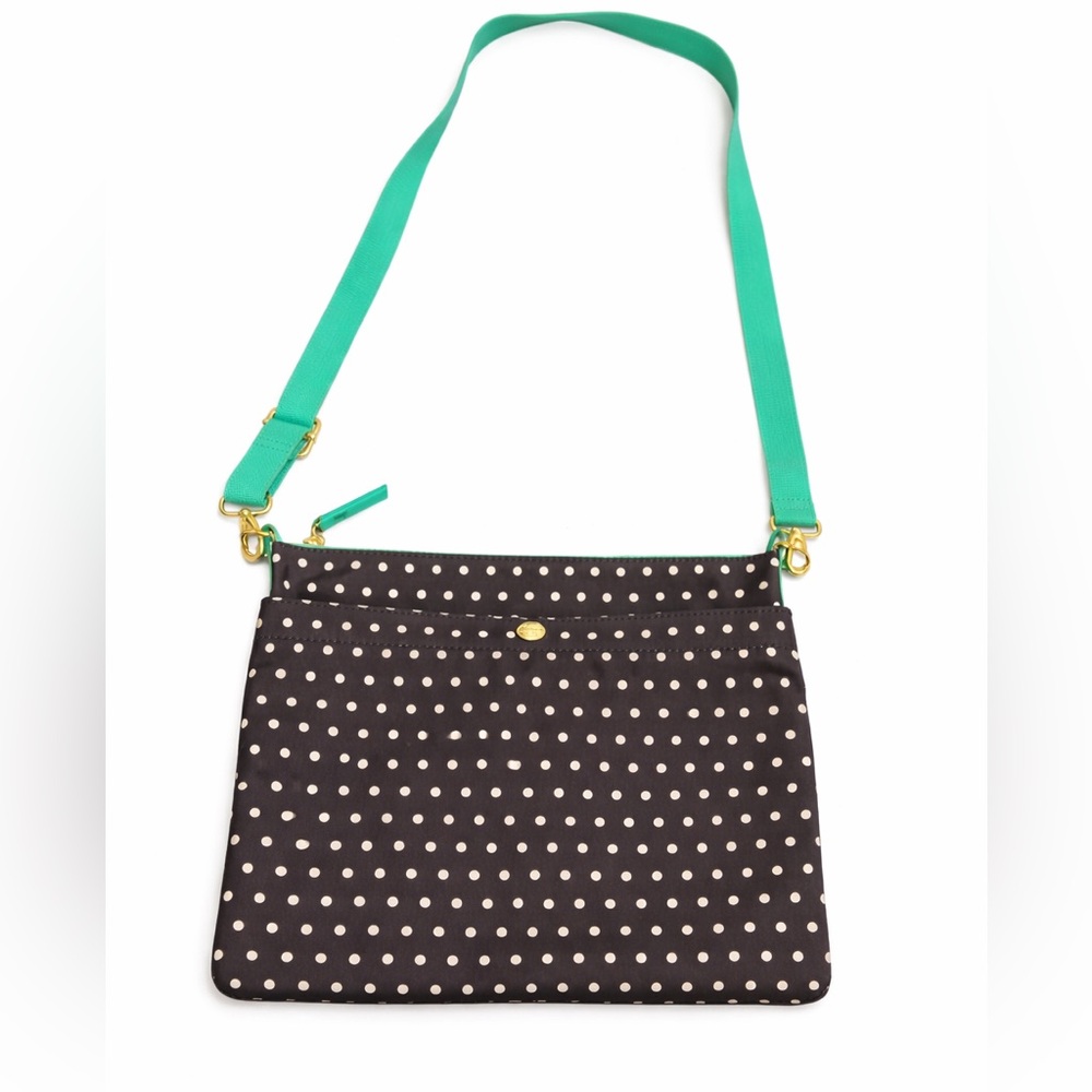 Fossil Keeper Polka Dot Crossbody Bag Black White Green Strap Purse